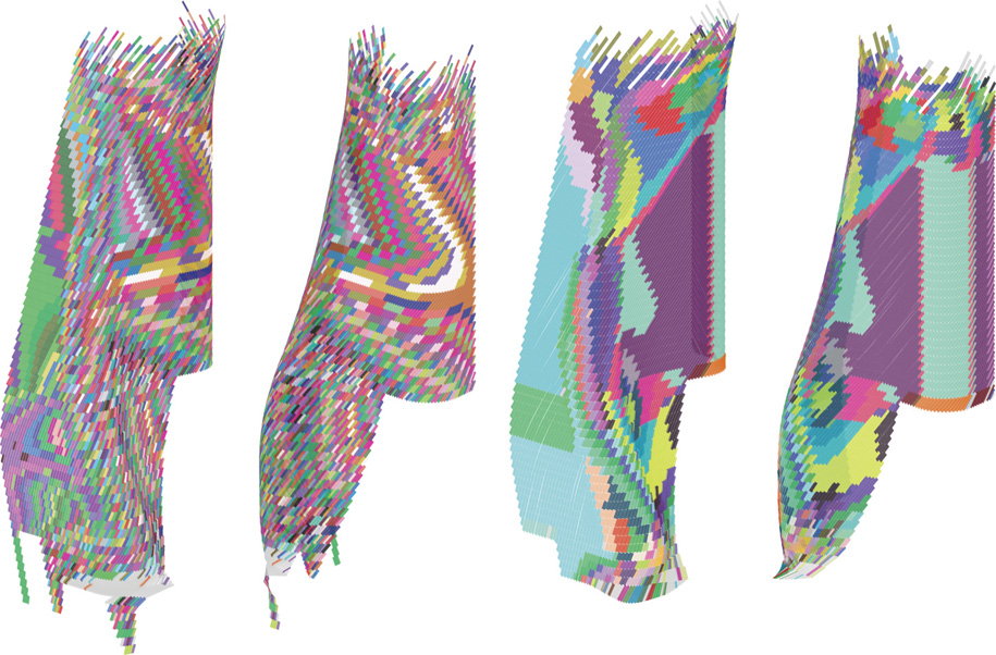 Unfolded color-coded glazing panels and panel counts after radial rationalization.